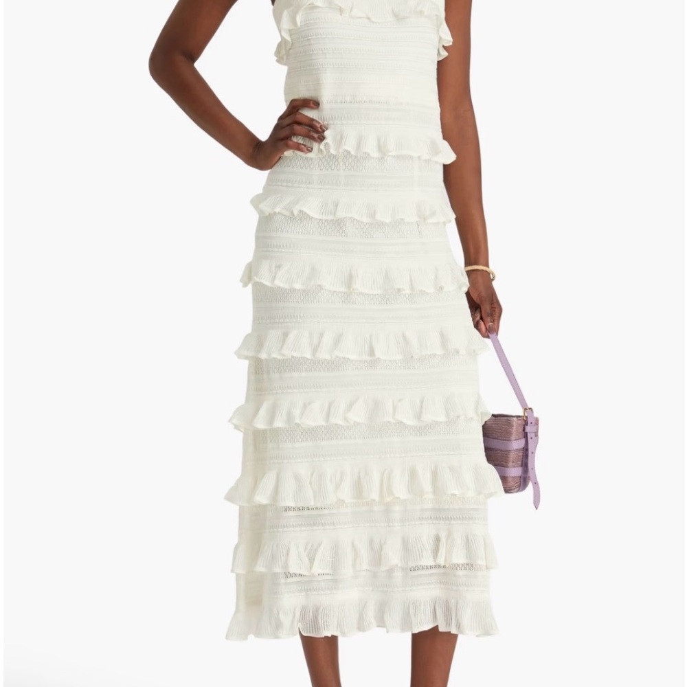 Zimmermann White Tiered Ruffle Midi Dress